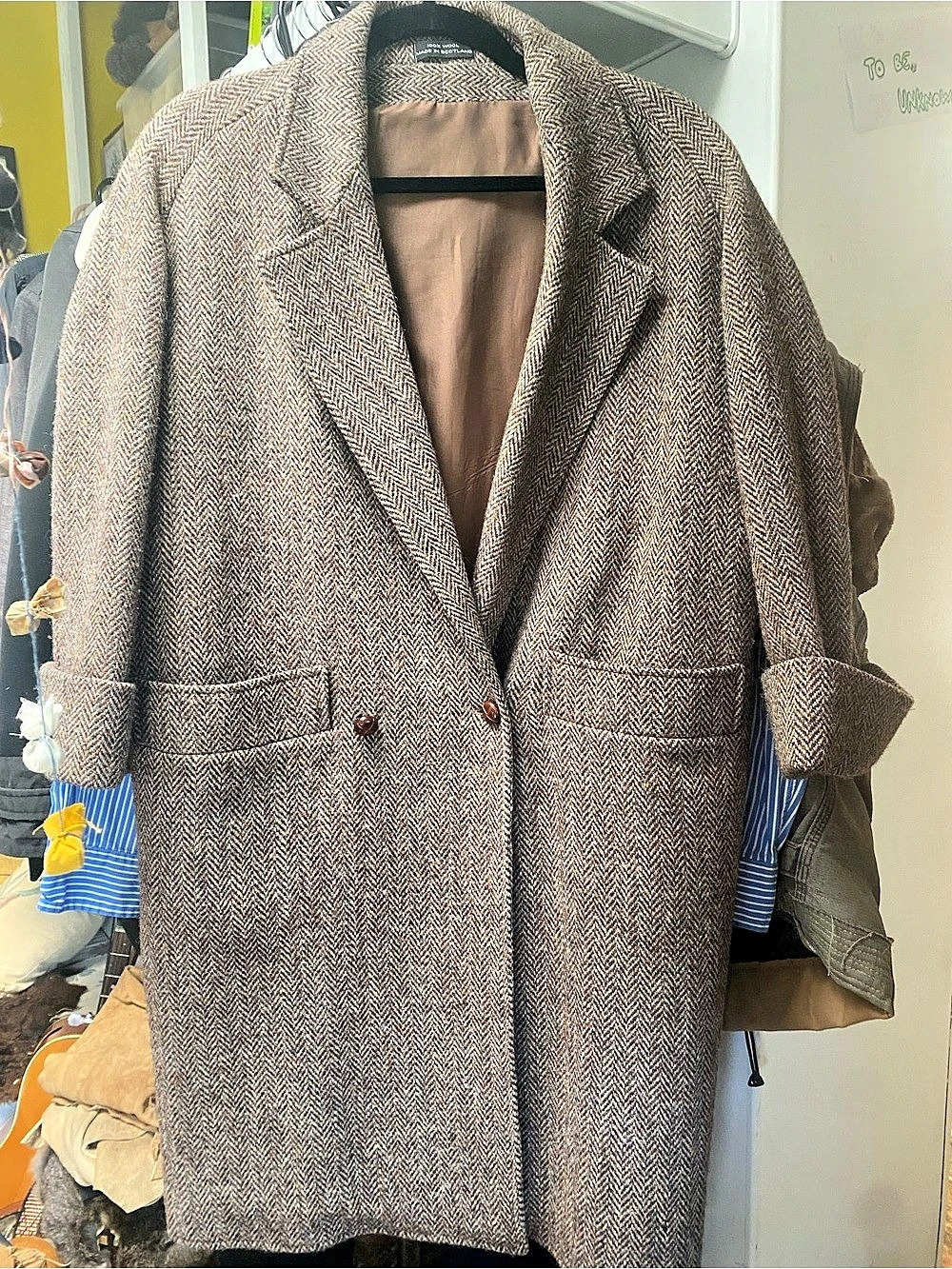 Vintage Style Harris Tweed Wool Herringbone Overcoat Small